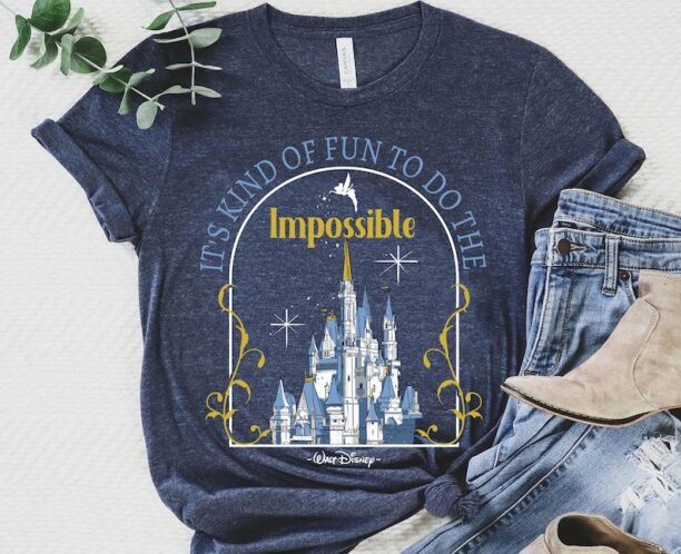 Retro Tinker Bell Disney Castle It's Kind Of Fun To Do The Impossible Shirt, Disney Magic Kingdom Tee, Funny Disney Gift