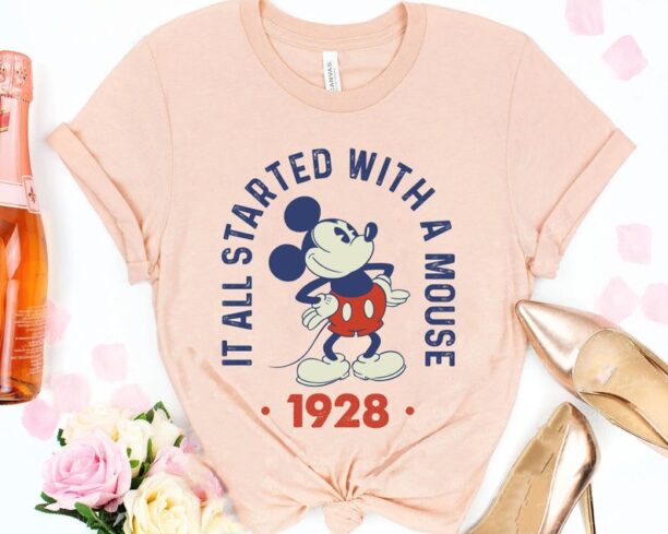 Retro Mickey Mouse 1928 It All Started With A Mouse Shirt, Original Mickey Disney Tee, Disney Birthday Gift