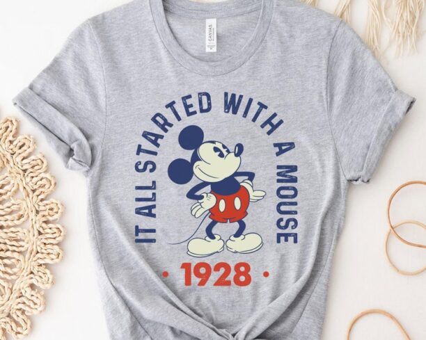 Retro Mickey Mouse 1928 It All Started With A Mouse Shirt, Original Mickey Disney Tee, Disney Birthday Gift