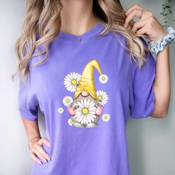 Comfort Colors® Cute Gnome Shirt, Daisy Tees, Farmer Gnome, Wildflower shirt, Boho Shirt, Floral T-Shirt