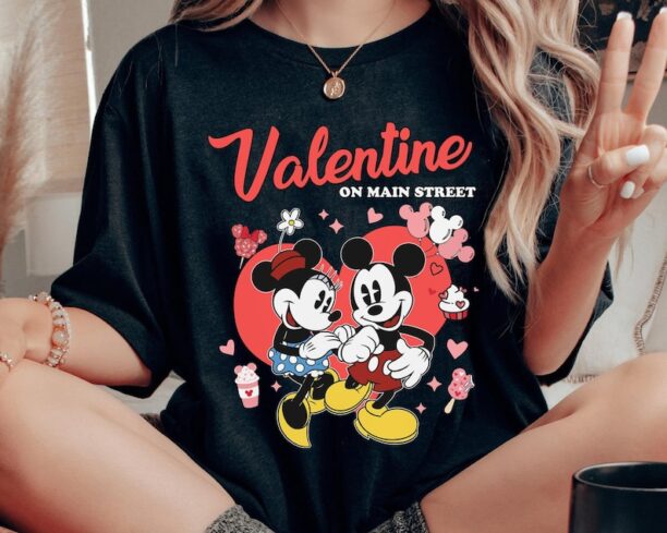 Mickey and Minnie Heart Valentine on Main Street Shirt, Disney Couple Matching T-shirt, Valentine's Day Gift