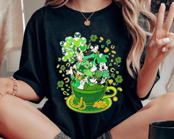 Retro Mickey and Friends with Shamrock Balloon Tea Cup Shirt, Disney St Patrick's Day T-shirt, Lucky Irish Tee