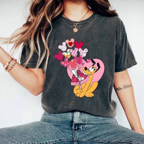 Comfort Colors® Disney Pluto Valentines Day Shirt, Happy Valentines Day T-Shirt, Pluto Valentines Heart Shirt