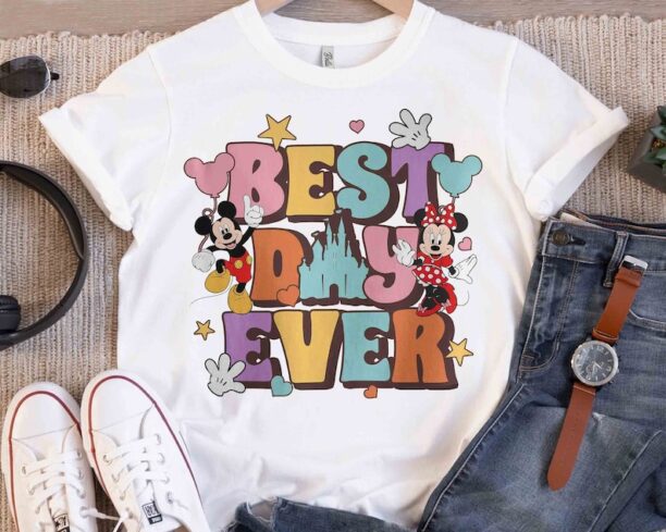 Vintage Disney Cute Mickey And Minnie Best Day Ever Retro T-shirt