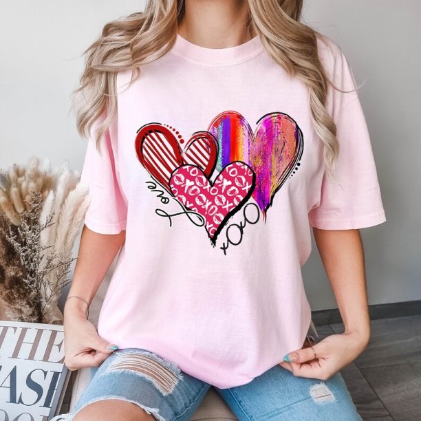 Comfort Colors® Love Shirt, Valentine Shirt, Valentine Day Shirt, Colorful Heart Valentine Shirt, Valentine Heart Shirt