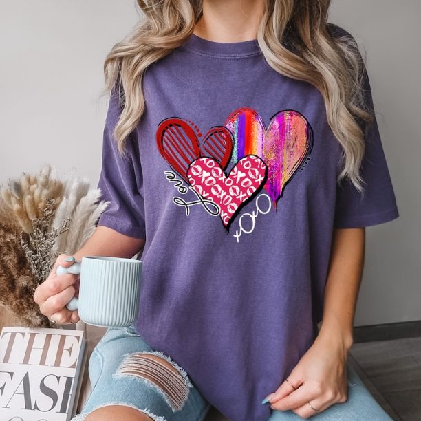 Comfort Colors® Love Shirt, Valentine Shirt, Valentine Day Shirt, Colorful Heart Valentine Shirt, Valentine Heart Shirt