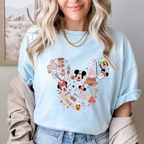 Comfort Colors® Disney Valentine's Day T-Shirt, Mickey and Friend Valentines Day Shirt, Happy Valentines Day T-Shirt