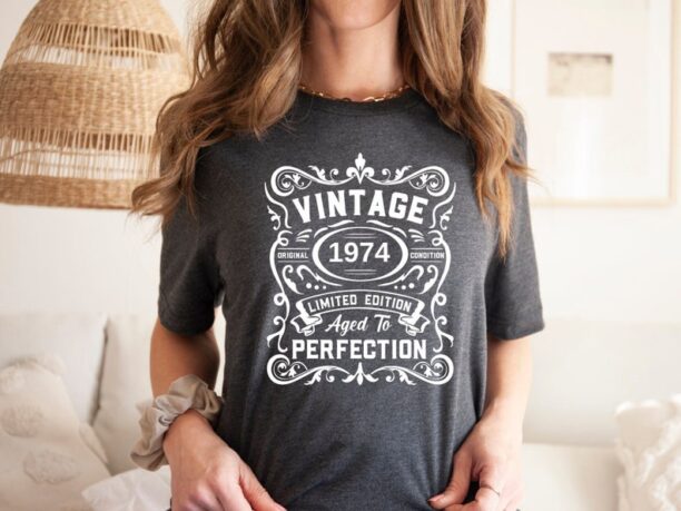 Vintage 1974 Birthday T-Shirt, 50th Birthday T-Shirt, Original Parts Birthday Tee, 50th Birthday Gift For Women