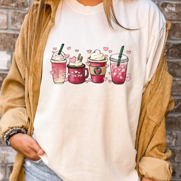 Comfort Colors® I Love Love Shirt, Valentine Coffee T-shirt, Latte Valentine Shirt, Latte Lover Valentines Day Shirt