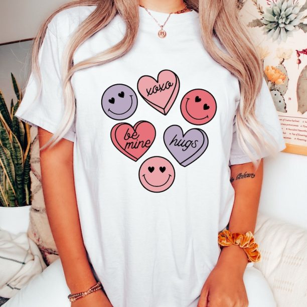 Comfort Colors® Smiles Candy Heart Valentine T-shirt, Heart Valentine Shirt, Smiles Valentines Day Shirt