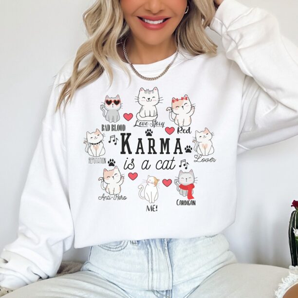 Karma Is A Cat Sweatshirt, Fan Sweatshirt, Music Album as books Sweatshirt, Reputation, Music Sweatshirt