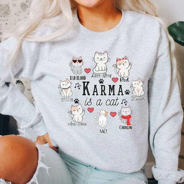 Karma Is A Cat Sweatshirt, Fan Sweatshirt, Music Album as books Sweatshirt, Reputation, Music Sweatshirt