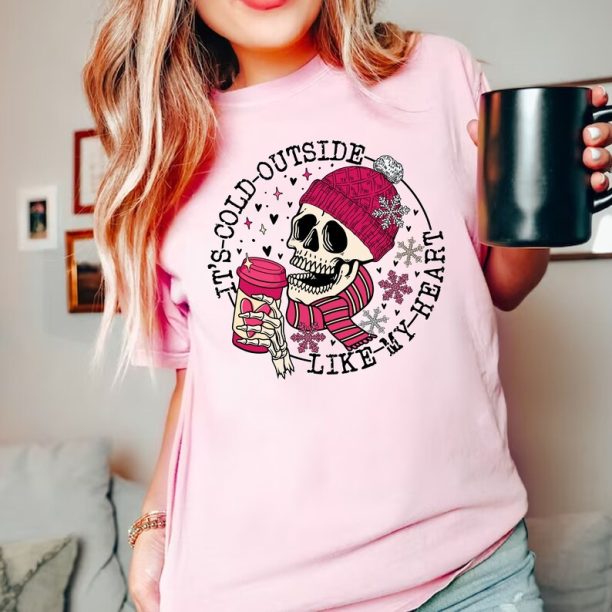 Comfort Colors® It's Cold Outside Like My Heart Skeleton T-Shirt, Valentines Shirt, Skull Shirt, Cute Skeleton Shirt