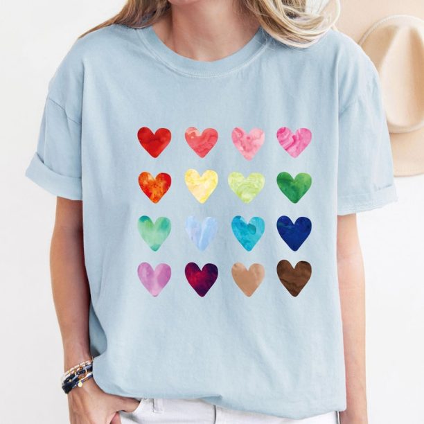 Comfort Colors® Valentine Colorful Heart T-Shirt, Valentines Day T-Shirt, Colorful Heart Shirt, Love Shirt