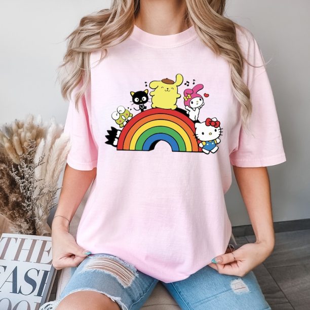 Comfort Colors® Rainbow Valentine Shirt, Cats Lover Shirt, Hello Kitty Shirt, Valentines Day T-Shirt