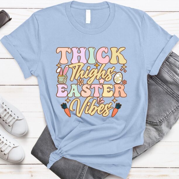 Retro Easter Shirt For Women Easter Vibes Sweatshirt Funny Easter Sweater Easter Day Hoodie Thick Thighs Easter Vibes T