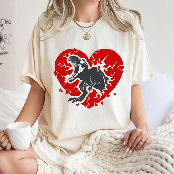 Comfort Colors® Heart Crusher Dinosaur Shirt, Valentines Day T-Shirt, Dinosaur Valentine Shirt, Valentine Heart Shirt