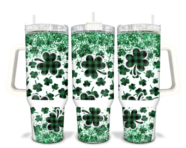 St Patricks Day Lucky Clover Sublimated 40oz Quencher Tumbler