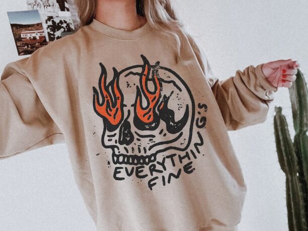 Everything's Fine UNISEX Crewneck Rock n Roll Vintage Rebel Moto Edgy Grunge Festival Shirt Oversized Sweatshirt Boho