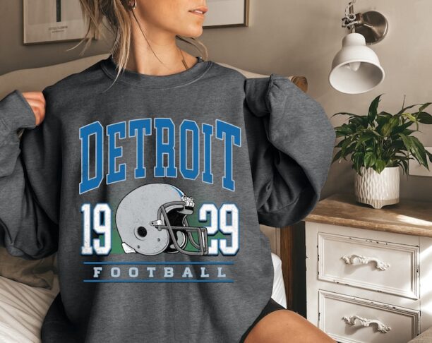 Detroit Football Helmet Hand Drawing Vintage Unisex Sweatshirt, Detroit Sports Retro Shirt, American Football Shirt