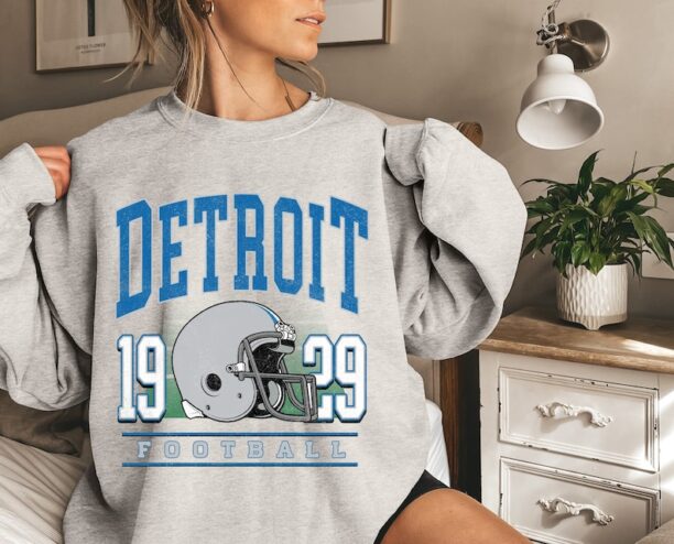 Detroit Football Helmet Hand Drawing Vintage Unisex Sweatshirt, Detroit Sports Retro Shirt, American Football Shirt