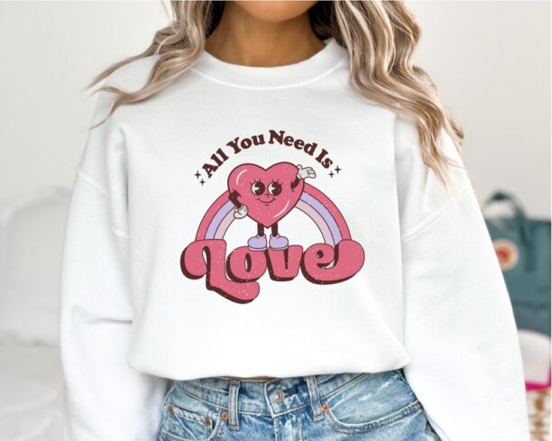 Cute Valentines Day Sweatshirt, Retro Love Hoodie, Hearts Sweatshirt, Valentines Day Sweater