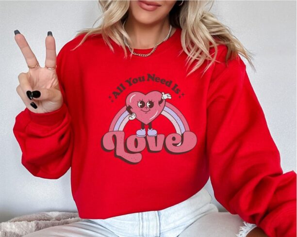 Cute Valentines Day Sweatshirt, Retro Love Hoodie, Hearts Sweatshirt, Valentines Day Sweater