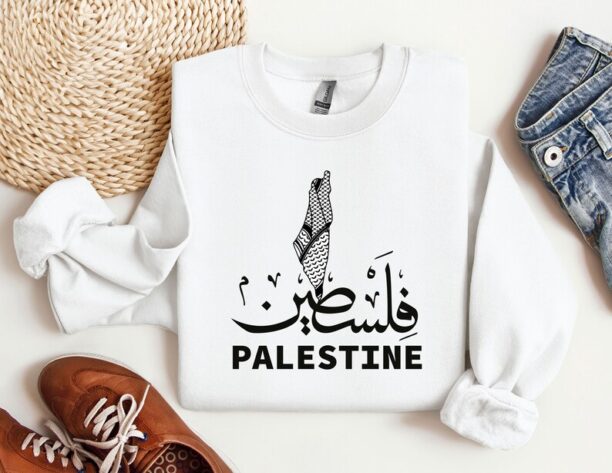 Palestine Map Sweatshirt, Arabic Crewneck, Kufiya Sweatshirt, Free Palestine Hoodie, Palestine Flag Crewneck