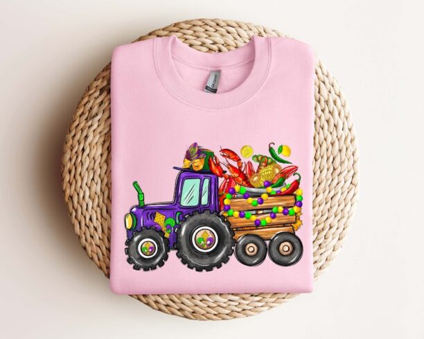 Mardi Gras tractor Sweatshirt,Women Men Mardi Gras Sweat,Mardi Gras Party Sweat,Fat Tuesday Gift,Carnival Sweat