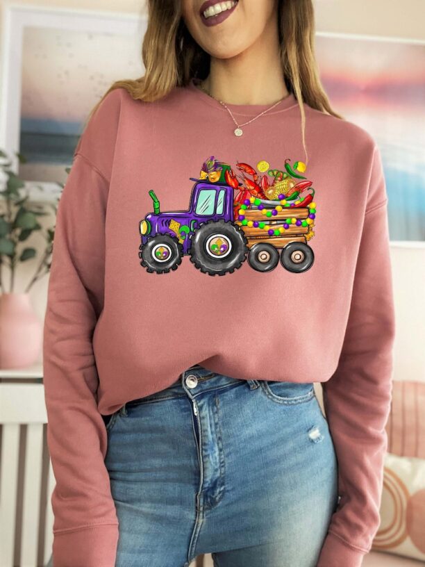 Mardi Gras tractor Sweatshirt,Women Men Mardi Gras Sweat,Mardi Gras Party Sweat,Fat Tuesday Gift,Carnival Sweat