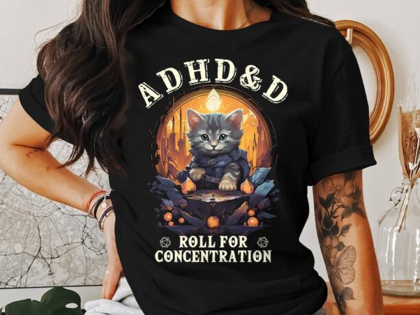 Dungeons and Dragons ADHD&D Roll for Concentration T-shirt, DnD Vintage Tee, Soft and Comfortable Unisex DnD Shirt