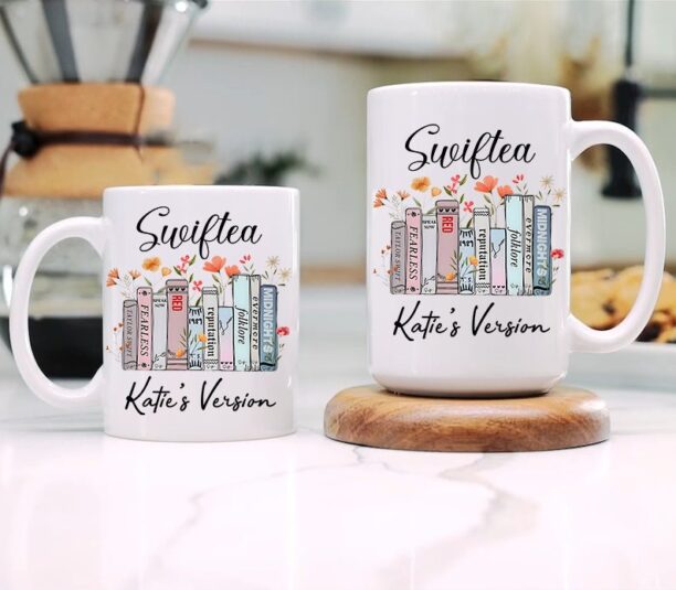 Swiftea Ceramic Mug, Floral Music Eras Mug, Swiftea Coffee Mug, Music Album as Books, Cute Floral Hot Drink Mug