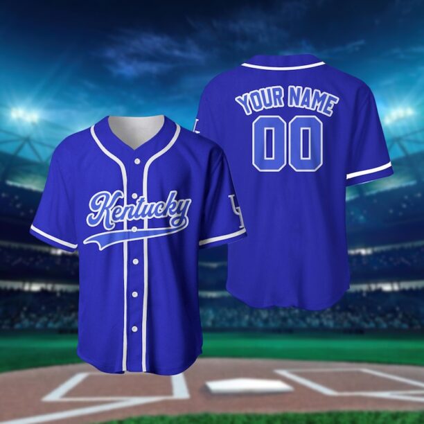 Personalized Team Name And Number Baseball Jersey, Custom Kentucky Blue Baseball Jersey