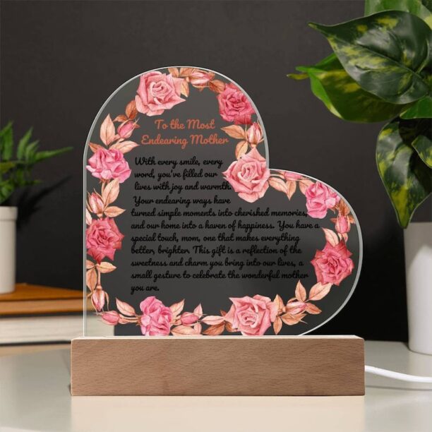 Heart-Shaped Mother's Love Acrylic Plaque with LED Base and wooden base, Ideal Gift for Mom on Birthday, Anniversary