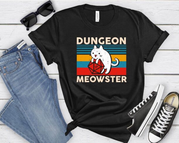 Dungeon Meowster Cat Throwing Dice T-Shirt, DnD Shirt, Dungeon Master, Tabletop RPG Tee, Tabletop Games, RPG Shirt