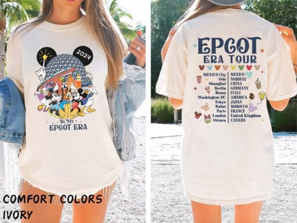 Two-sided Epcot Era Tour Comfort Colors Shirt, In My Epcot Era Shirt, Mickey and Friends Shirt, Epcot World Tour Shirt