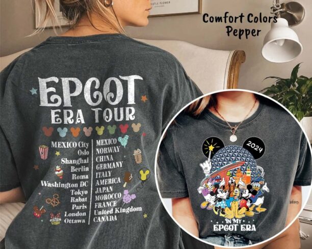 Two-sided Epcot Era Tour Comfort Colors Shirt, In My Epcot Era Shirt, Mickey and Friends Shirt, Epcot World Tour Shirt