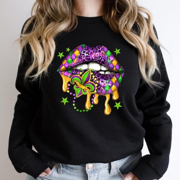 Mardi Gras Lips Sweatshirt - Mardi Gras Shirt - New Orleans Hoodie - NOLA Shirt - Fat Tuesday Shirt - Mardi Gras Shirt -