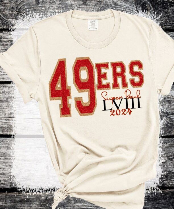 Super Bowl Football Faux glitter 49ers Comfort Colors San Fransisco Football Superbowl 2024 Las Vegas football 49 ers