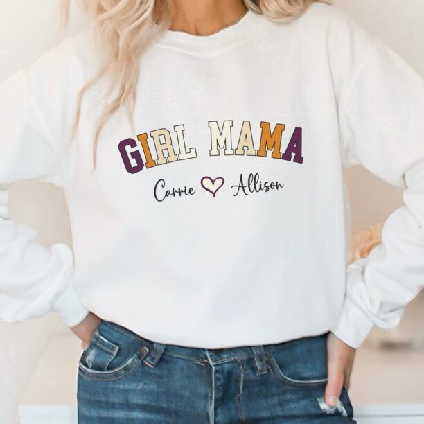 Custom Girl Mama Sweatshirt,Girl Mama Custom Christmas Gift,Personalized Mom Sweatshirt