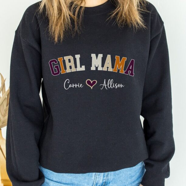 Custom Girl Mama Sweatshirt,Girl Mama Custom Christmas Gift,Personalized Mom Sweatshirt