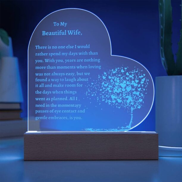 Personalized Engraved Acrylic Heart Plaque with LED Stand, Heartfelt Valentine's Gift For Wife