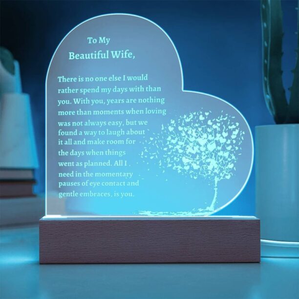 Personalized Engraved Acrylic Heart Plaque with LED Stand, Heartfelt Valentine's Gift For Wife