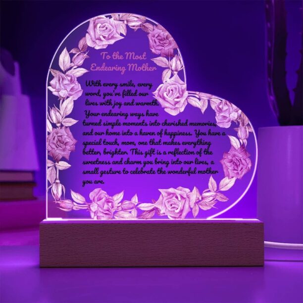 Heart-Shaped Mother's Love Acrylic Plaque with LED Base and wooden base, Ideal Gift for Mom on Birthday, Anniversary