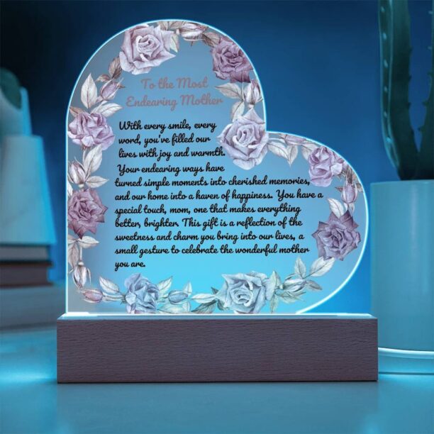 Heart-Shaped Mother's Love Acrylic Plaque with LED Base and wooden base, Ideal Gift for Mom on Birthday, Anniversary