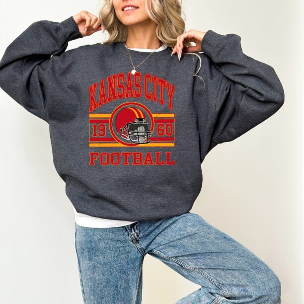 Vintage Kansas City Chiefs Sweatshirt, Trendy Kansas City Football Crew Neck, Chiefs Football Sweatshirt