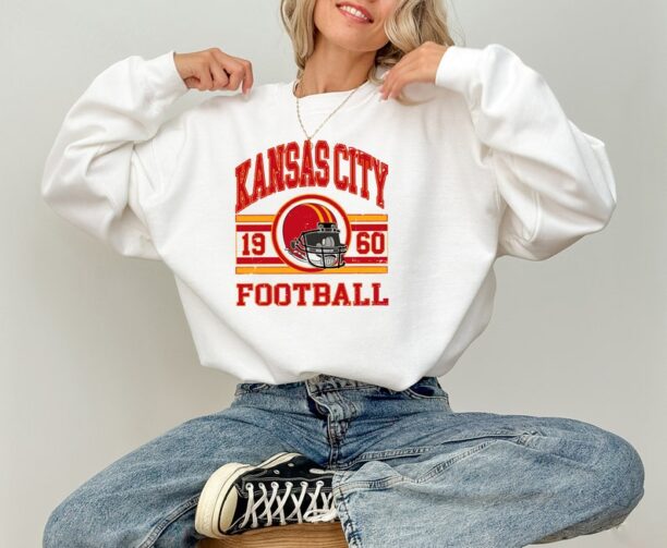 Vintage Kansas City Chiefs Sweatshirt, Trendy Kansas City Football Crew Neck, Chiefs Football Sweatshirt