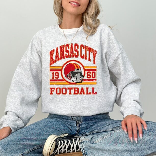 Vintage Kansas City Chiefs Sweatshirt, Trendy Kansas City Football Crew Neck, Chiefs Football Sweatshirt