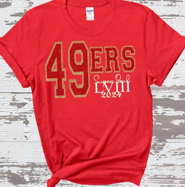 Super Bowl Football Faux glitter 49ers Comfort Colors San Fransisco Football Superbowl 2024 Las Vegas football 49 ers