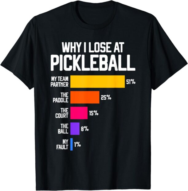 Funny Pickleball Humor T-Shirt: Why I Lose - Black, Classic Fit, Crew Neck, Short Sleeve